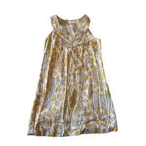 Ann Taylor‎ Loft Dress Womens 4 Yellow Gray Linen Floral Sheath Sleeveless